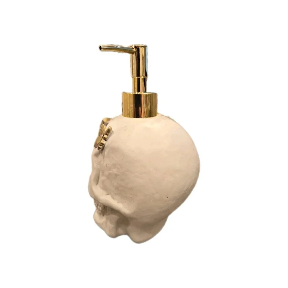 New White Skull W/ Gold Butterflies Halloween Soap Dispenser Spooky Decoration